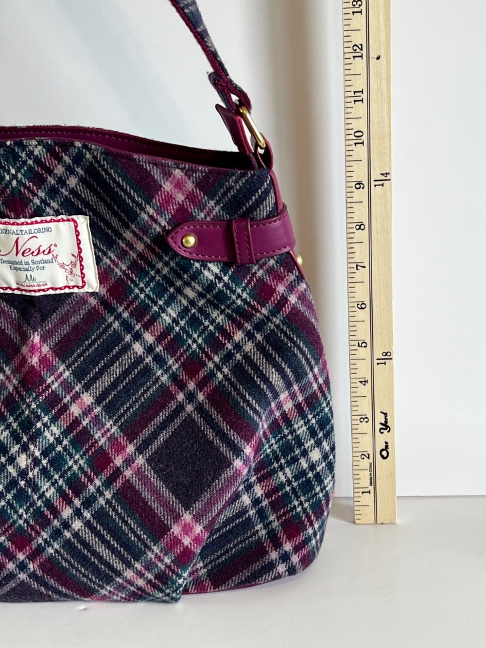 Ness Scotland Heritage Plaid Tweed Satchel Crossbody Bag - Purple/Burgundy - Picture 11 of 16